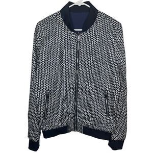Anthony Murato Mens Black White Beehive Pattern Reversible Bomber Jacket 48/M
